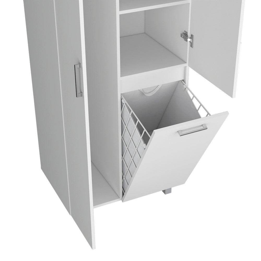 English Elm FM Mirage Modern Storage Cabinet with 2 Doors 1 Drawer Metal Legs White — Slim Organizer for Baths & Laundry B128S00195