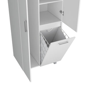 English Elm FM Mirage Modern Storage Cabinet with 2 Doors 1 Drawer Metal Legs White — Slim Organizer for Baths & Laundry B128S00195