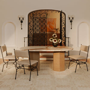 English Elm Sartoria Oval Breccia Marble Dining Table with Jute Wrapped Mango Wood Base B2769S00004