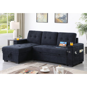 English Elm Woven Reversible Sleeper Sectional Sofa With Storage Chaise & Usb Ports For Modern Living Rooms B016S00041-GIGA