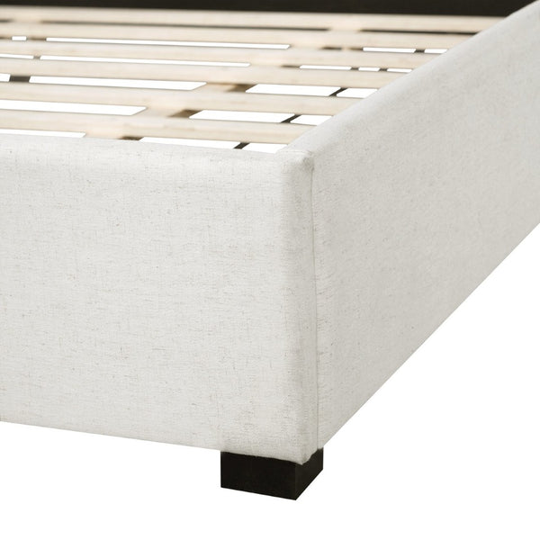 English Elm King Linen Upholstered Bed Curved Headboard Soft Pack Rubberwood Legs Neutral Bedroom N757K374304I
