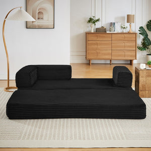 English Elm Loveseat Cloud Sectional Sofa with Corduroy Upholstery Plush Sponge Core Modular Design Black W2339P411911