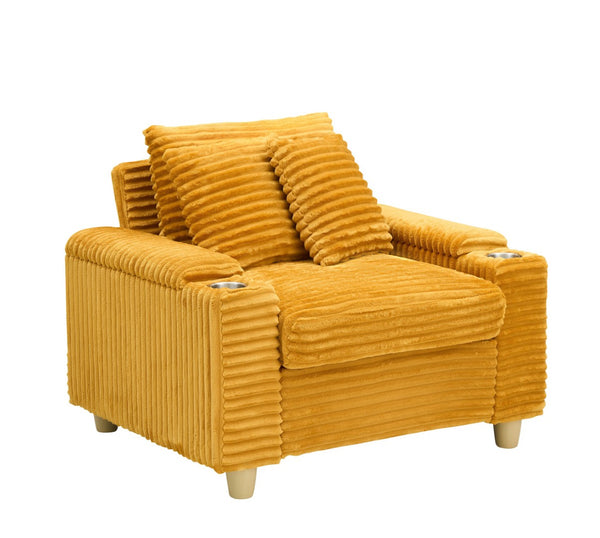 English Elm Orange Corduroy Accent Chair with Footstool Storage Compartments and Throw Pillows Included W1658P270446