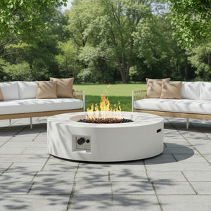 English Elm Lightweight Concrete Round Fire Pit 50000 Btu Propane Patio Gathering Focal Point N772P390497W