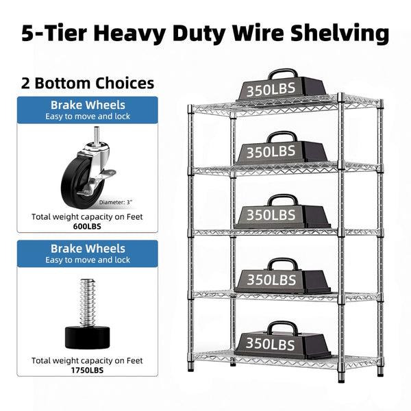 English Elm 5-shelf Heavy Duty Wire Rack Industrial Carbon Steel Garage Pantry Storage Unit Chrome W5386P445677