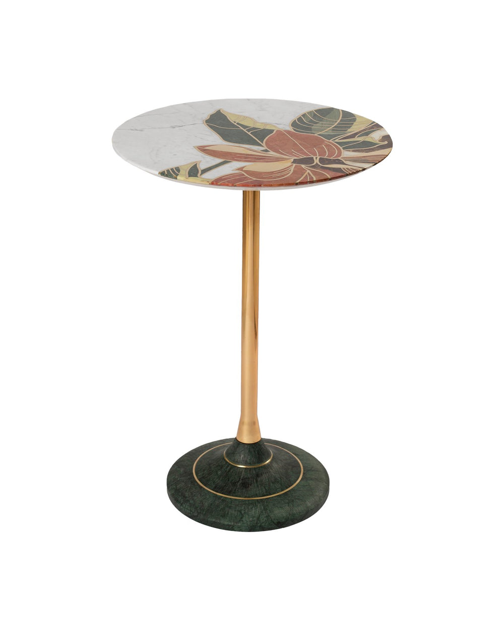 Currey & Company Roselle Stone Inlay Accent Table - Handcrafted Limited Edition Decor For Chic Home Interiors Gold Green & Pink Marble ,Carrara Marble ,Stainless Steel ,Brass 4000-0222-currey-company