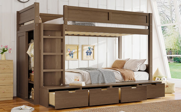 English Elm Twin Triple Bunk Bed Metal L-shaped Frame Sleeps Three Kids White Finish Brown W1580S00644