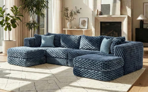English Elm Swivel Barrel Accent Chair Chenille Tufted Round Club Seat for Living Room Lounge Blue N719S002360C