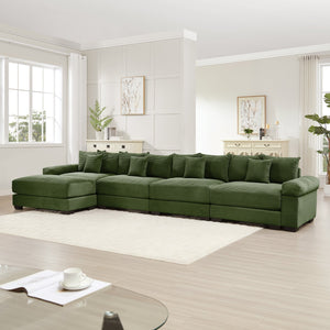 English Elm 170"Oversized Cloud Modular L-Shape Sectional Couch - Plush Corduroy, Ergonomic, 12 Pillows, Green W714S01336