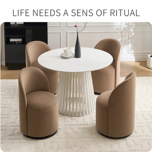 English Elm Set Velvet Swivel Barrel Accent Chair Mid Century Ergonomic Seat for Dining Vanity Brown W3244P308283