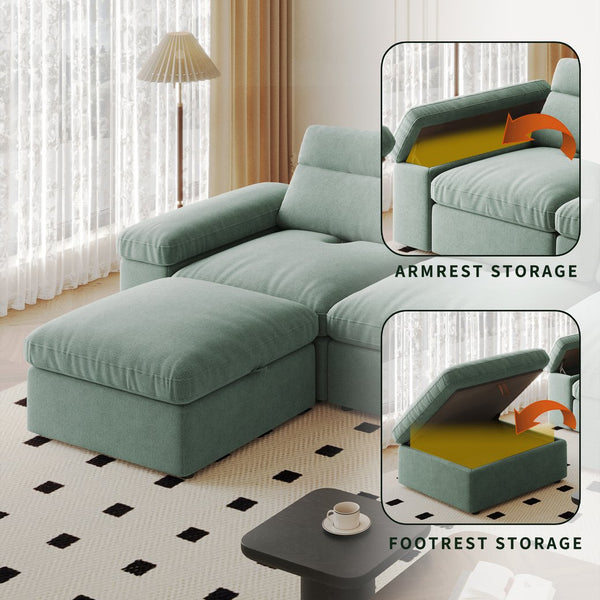 English Elm This modular cloud sofa offers adjustable reclining back, down-filled cushions, hidden storage and plush comfort for modern spaces Dark Green W3820S00006