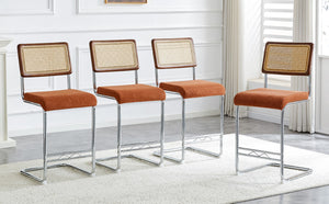 English Elm Natural Rattan Backrest Counter Stools Set of 4 with Chrome Legs and Pu Leather Seats W2920S00107