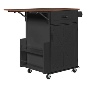 English Elm K&k Farmhouse Rolling Kitchen Cart with Drop Leaf Drawer Open Rack Lockable Wheels Black N707P404539B