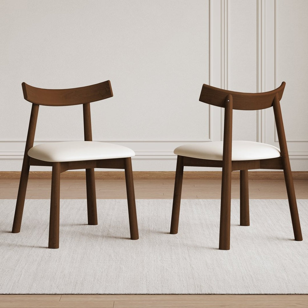 English Elm Set of 2 Armless Wood Dining Chairs Leather Cushioned Ergonomic Curved Back Dark Walnut W2700P388273