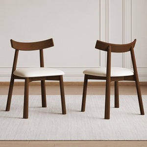 English Elm Set of 2 Armless Wood Dining Chairs Leather Cushioned Ergonomic Curved Back Dark Walnut W2700P388273