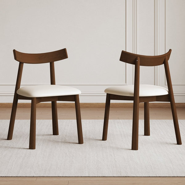 English Elm Set of 2 Armless Wood Dining Chairs Leather Cushioned Ergonomic Curved Back Dark Walnut W2700P388273