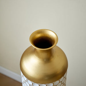 English Elm Floor Elegant 3-Piece Metal Vase Set - Modern Droplet Style In White And Gold For Stunning Decor W2796P290480