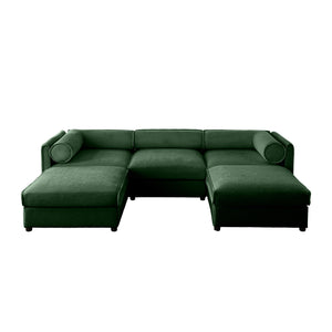 English Elm Elegant Green Chenille Sofa With Hidden Storage, U-Shaped Design And Comfortable Cylindrical Backrests W714S01062
