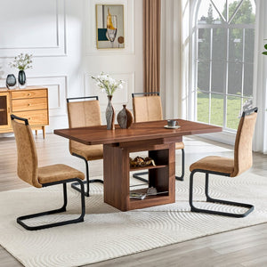 English Elm Expandable Walnut Dining Set with 4 Techno Fabric Chairs for Modern Kitchen W1151S04707