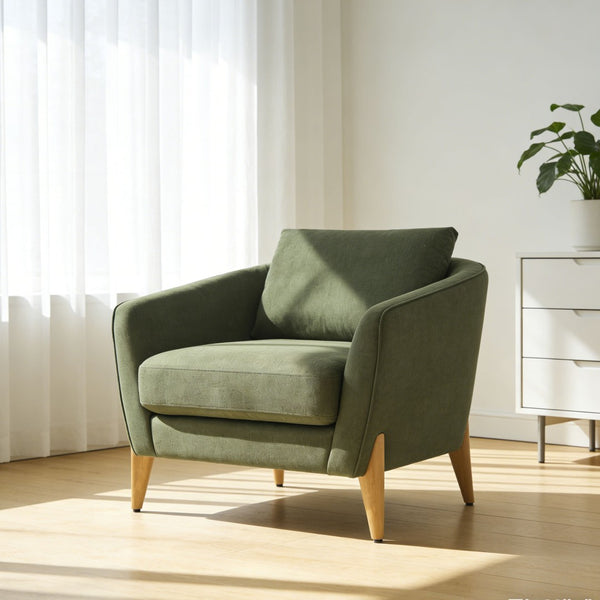 English Elm Accent Armchair Upholstered Low Profile Reading Chair with Lumbar Pillow Modern Living Room Seat Green W2308P462509