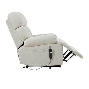 English Elm Oversized Power Lift Recliner Chair with Remote Control, Spacious Fabric Seat and Side Pocket for Comfort and Support Light Gray W1028P261273