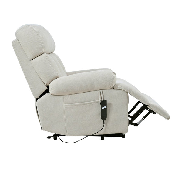 English Elm Oversized Power Lift Recliner Chair with Remote Control, Spacious Fabric Seat and Side Pocket for Comfort and Support Light Gray W1028P261273