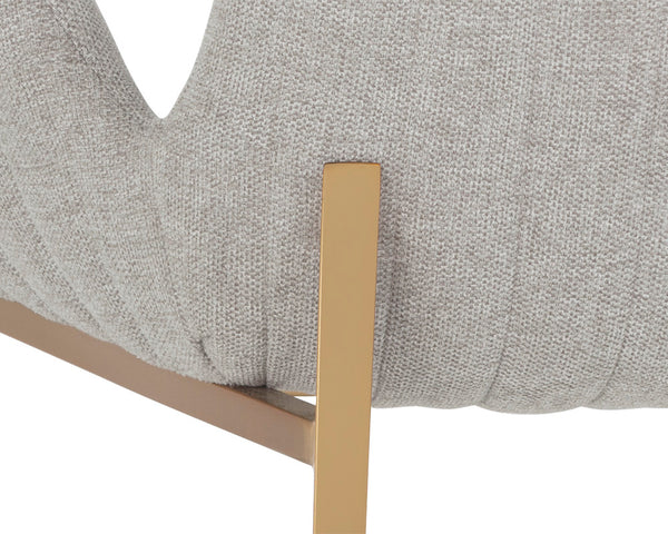 Sunpan Lucano Dining Armchair - Elegant Scooped Design with Vertical Channel Tufting and Gold Legs Belfast Heather Grey