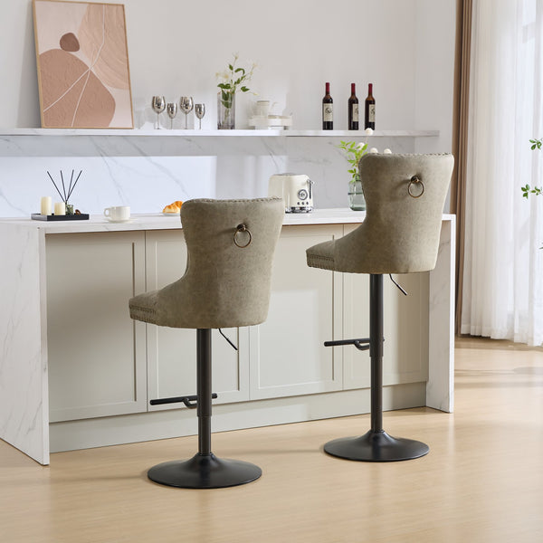 English Elm A&A Furniture Aged Olive Green Swivel Barstools, Adjustable 26"-33" Height, Set Of 2 For Home Bars W1143P195202