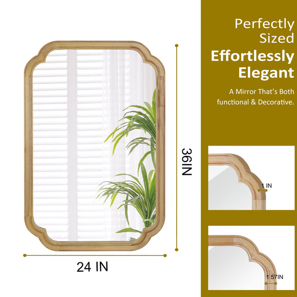 English Elm Natural Solid Wood 24x36 Rounded Corner Decorative Mirror with Tempered Glass, Rustic Elegance W2203P389110
