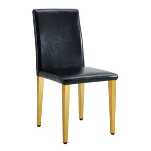 English Elm Four PU dining chairs with sleek silver metal legs, ergonomic PU seats, anti-slip feet, easy assembly, modern minimalist style Black+Gold W1151P269024