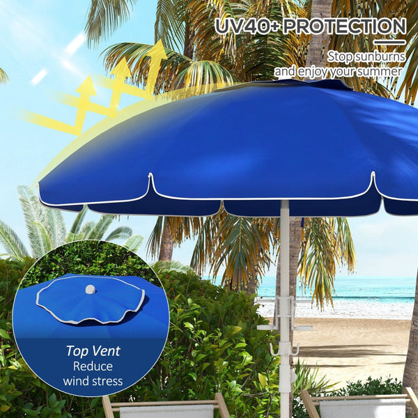 English Elm Outsunny 5.7' Portable Beach Umbrella With Uv40+ Protection, Adjustable Height & Built-In Cup Holders W2225P200535-GIGA