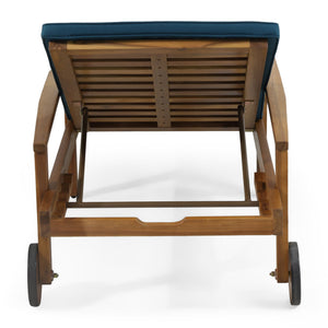 English Elm Christopher Knight Home® - JASON Chaise Lounge Crafted of Durable Acacia Wood with Adjustable 5-Position Recline and Easy-Clean Cushions Blue 71374.00BLU