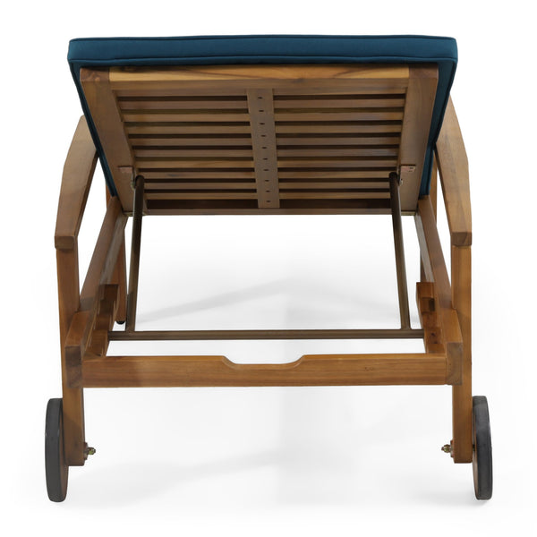 English Elm Christopher Knight Home® - JASON Chaise Lounge Crafted of Durable Acacia Wood with Adjustable 5-Position Recline and Easy-Clean Cushions Blue 71374.00BLU