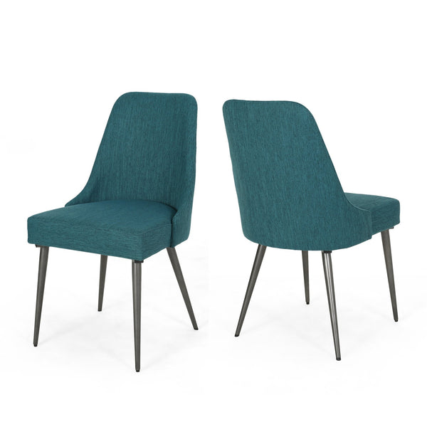 English Elm Christopher Knight Home® - DINING Chair Set of 2 Upholstered Modern Curved Back Dining Chairs with Powder-Coated Metal Legs Teal 62218.00T