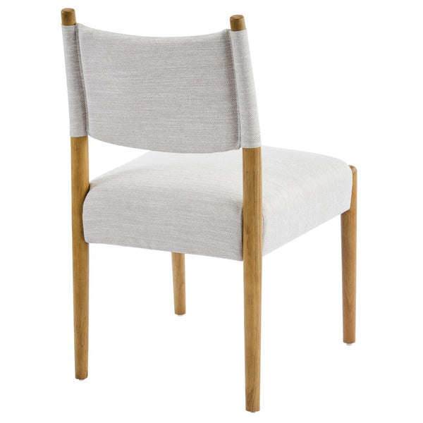 English Elm Mid-century Modern Linen Blend Dining Chairs Rubberwood Legs Sculptural Backrest Set of 2 Beige+Natural N768P442401N