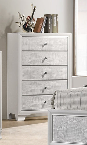 English Elm 1pc Glam Five-Drawer Embossed Crocodile Finish Chest with Felt-Lined Top Drawer and Dovetail Joinery White 33.31 L x 18.58 W x 49.69 H B011P216717