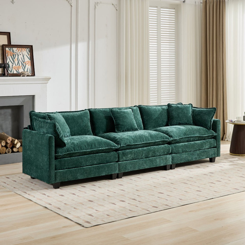English Elm Cloud Modular Three Seat Sofa Chenille Upholstered with Double Layer Cushions for Living Room Green W1143S00064