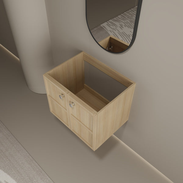 English Elm 24" Wall Vanity Cabinet Oak Finish, Wall-Mounted Floating Design, 2 Soft-Closing Doors, Plywood W1972P265272