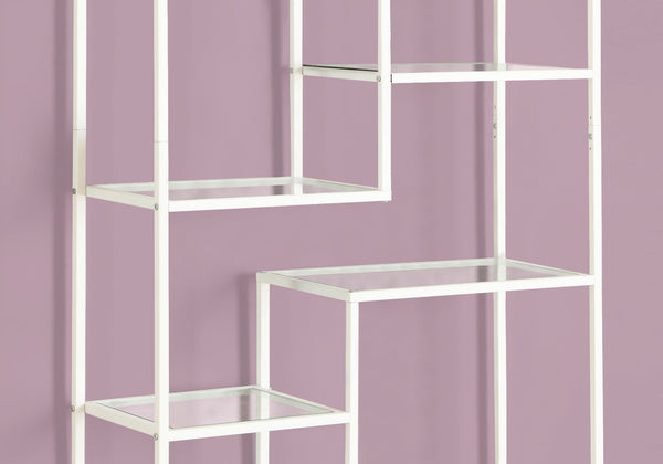 English Elm Bookshelf, 72" Tall Grey Metal Frame with 9 Clear Tempered Glass Shelves for Modern Living Spaces White 40 L x 14 W x 8 H B2710P219627