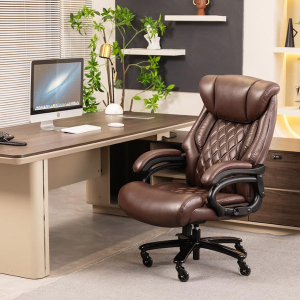 English Elm 500lbs Heavy Duty Executive Chair Wide Spring Seat Ergonomic High Back Home Office Brown W5201P418285