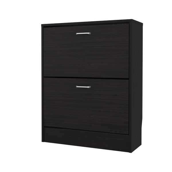 English Elm Ozzy Slim Shoe Cabinet with 2 Tilt-Out Doors, Scratch-Resistant Melamine, Space-Saving Modern Storage Wenge 38.59 L x 23.63 W x 4.73 H B128P375274