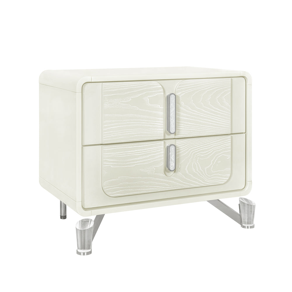 English Elm Nora Contemporary Beige Nightstand with Spacious Drawers, Geometric Legs & Rounded Edges for Style B201P409563