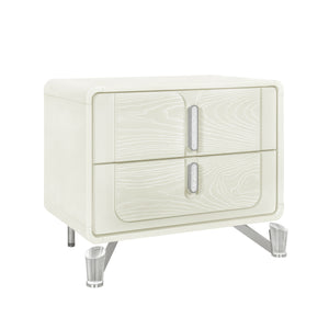 English Elm Nora Contemporary Beige Nightstand with Spacious Drawers, Geometric Legs & Rounded Edges for Style B201P409563