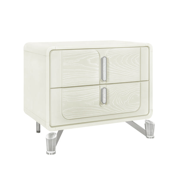 English Elm Nora Contemporary Beige Nightstand with Spacious Drawers, Geometric Legs & Rounded Edges for Style B201P409563