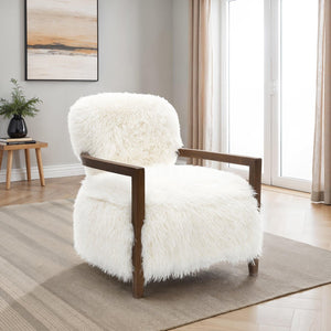 English Elm Contemporary Sculpted Barrel-Back Arm Chair with Smooth Casters, Neutral Textured Upholstery, Stylish Accent Seating White 29 L x 30 W x 31 H B2741P401368