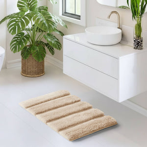 JLA Home Madison Park - Rug Madison Park Tufted Pearl Channel Bath Accent — Plush High-Low Stripe, Machine Washable, Fade-Resistant Wheat MP72-5102