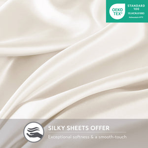 English Elm Satin Split King Sheet Set Luxury 100% Polyester Satin 90g Smooth Soft Deep Pocket Bedding Ivory 11.81 L x 9.84 W x 5.51 H B035P294186