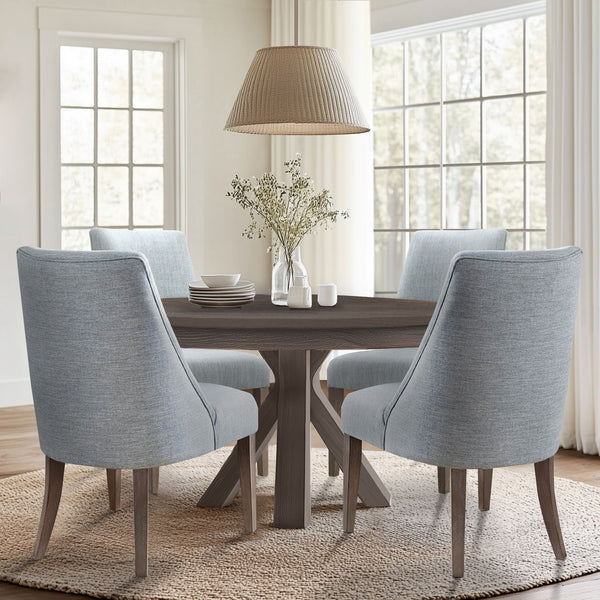 JLA Home Martha Stewart - Upholstered Chenille Dining Chairs Set of 2 — Farmhouse Armless Seats with Padded Curved Backs, Distressed Wood Legs, Versatile Comfort MT108-0079