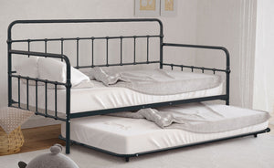English Elm Black Twin Metal Daybed with Trundle, Contemporary Pipe-Frame Design, Space-Saving Guest Dorm Solution B2741P364824