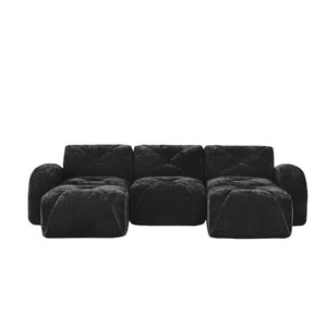 English Elm U-shaped Modular Velvet Sofa Tufted Cloud Seating for Living Room or Home Theater Black W714S01628